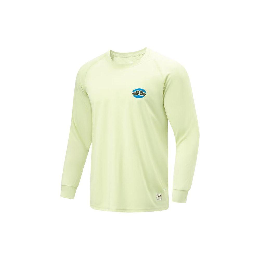 Li Ning Badfive Letter Pattern Printed Quick-Dry Long Sleeve T-Shirt Men Tops Jade-Green ATLU021-1