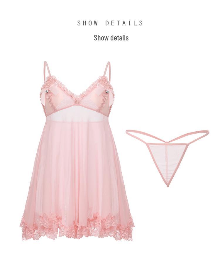 Rose Desire Lace Deep V Plus Size Dress Set with Bow and Removable Bra Pads (P5768)