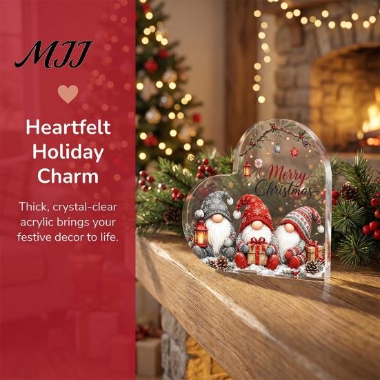 Custom Acrylic Tabletop Ornament Heart Shaped Christmas Gnome Decor, 2D Flat Holiday Festive Interior Decor Centerpiece with Love Design, Room