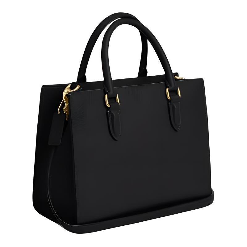 Coach Maggie 25 Gold Logo Pebbled Leather Tote Bag Shopping Bag Shoulder Crossbody Tote Medium Women's Black
