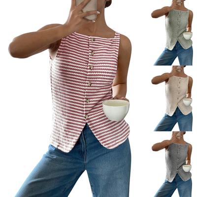 Women's  Casual Button Up Sleeveless T-shirt Top