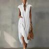 Abbigliamento Donna Estate Stile Europeo Abito Lungo Cotone Senza Maniche Monocolore Vestibilità Larga Scollo a V Casual