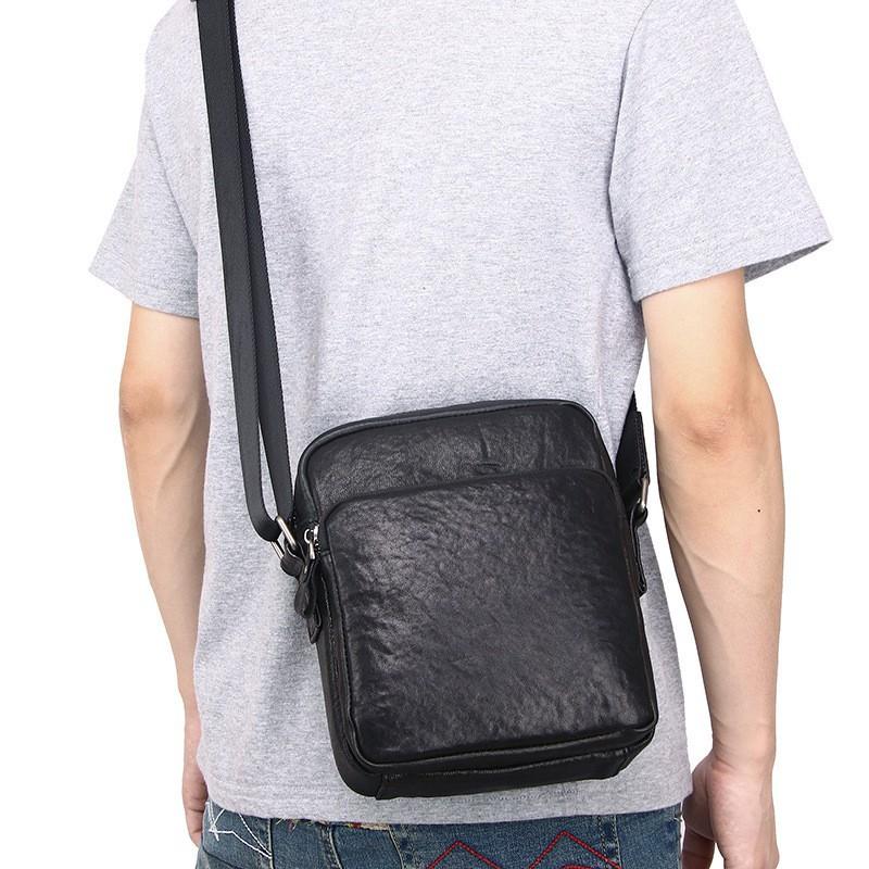 First Layer Cowhide Leather Men'S Commuter Shoulder Messenger Bag Simple Small Bag High-End Boys Summer Light Bag