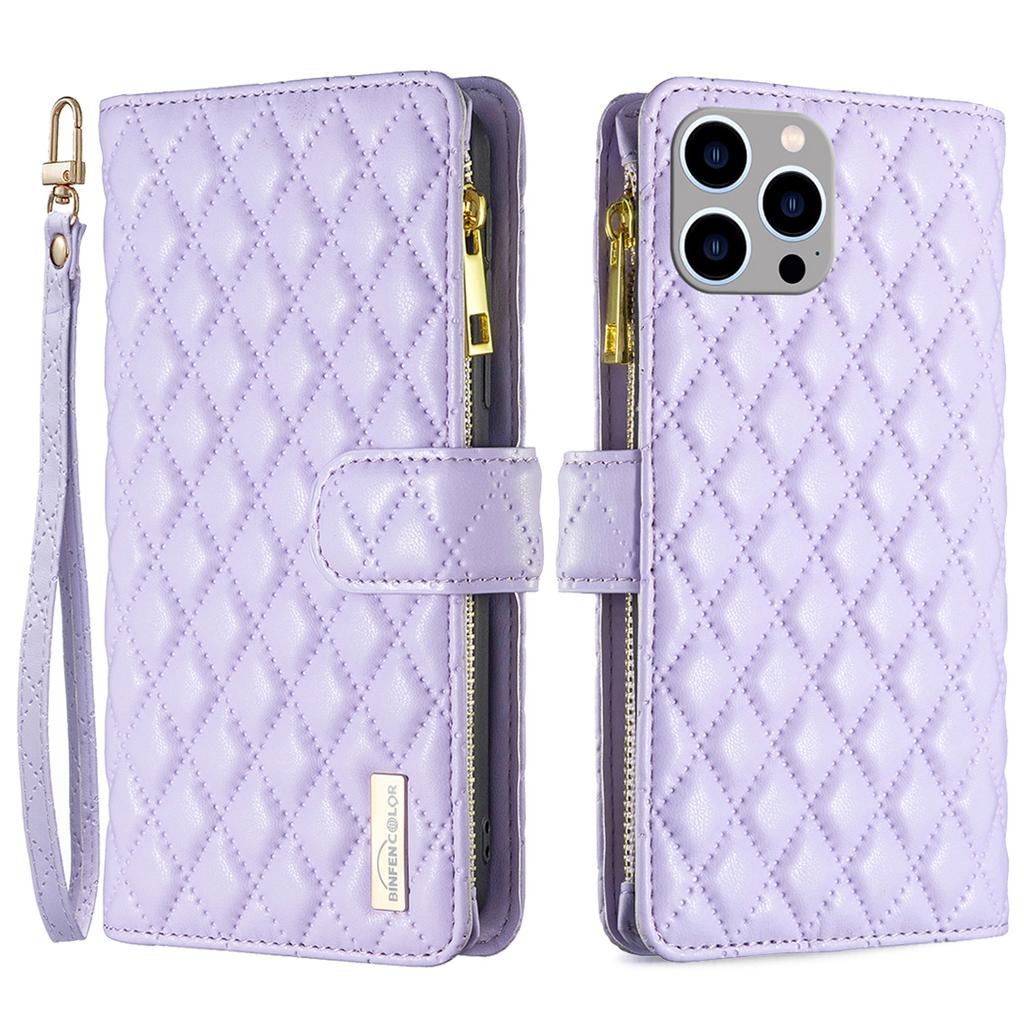 BINFEN COLOR BF Style-15 For iPhone 15 Pro Zipper Pocket Flip Case Wallet Phone Stand Shell Leather Cover