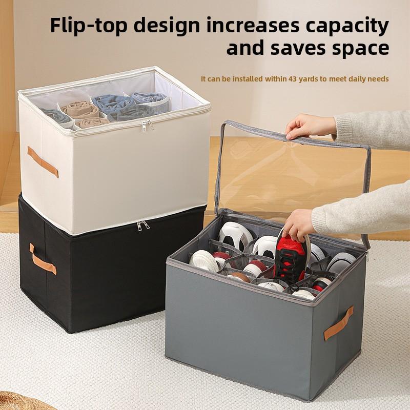 Oxford Cloth Shoe Storage Box With Lid And Dividers For Bedroom Closet Organization