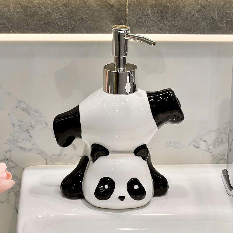 Creative Black & White Panda Ceramic Lotion Bottle Toilet Bathroom Accessories Cartoon Animal Press Bottle Panda Soap Dish Decor