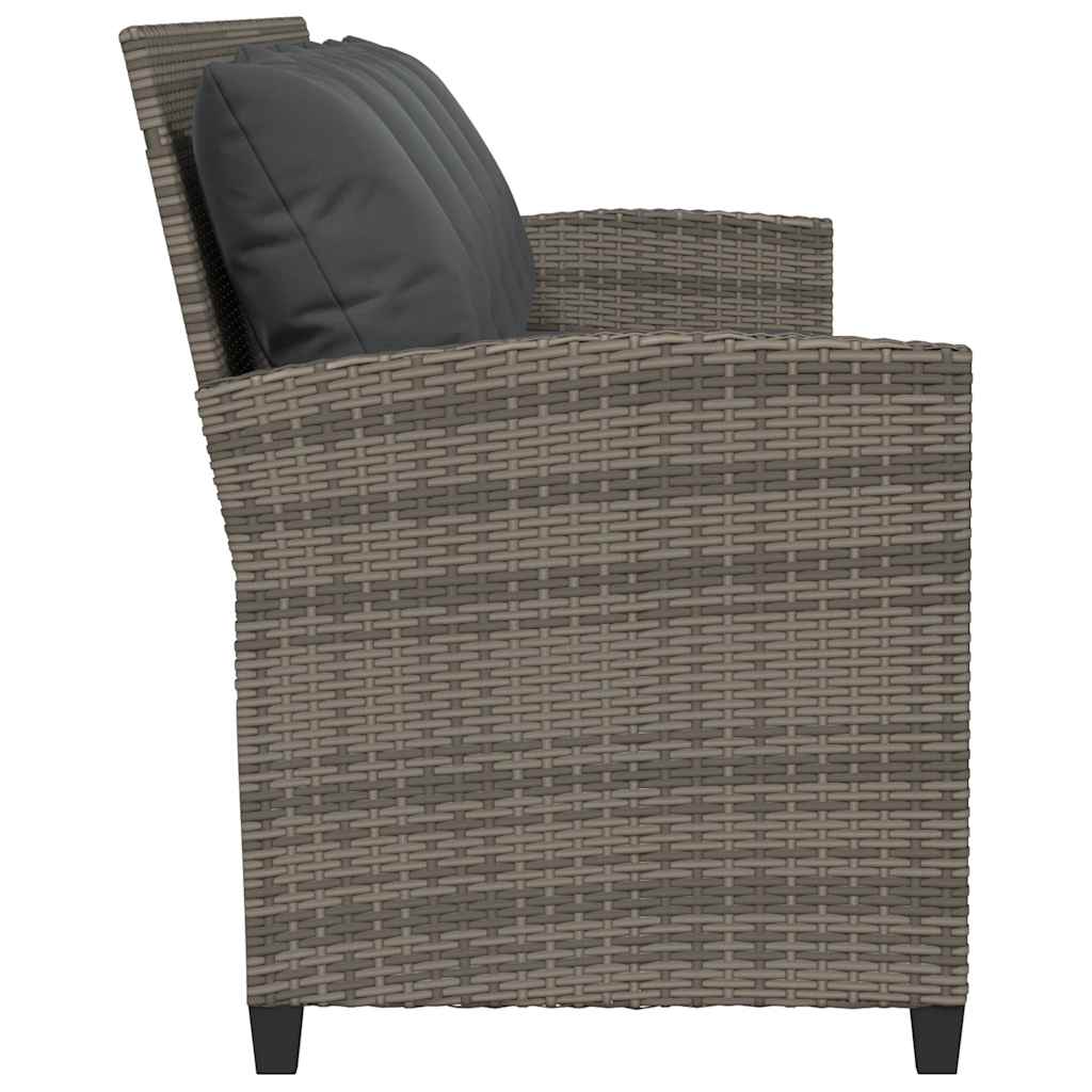 5 Piece Garden Sofa with Cushions Gray Poly Rattan