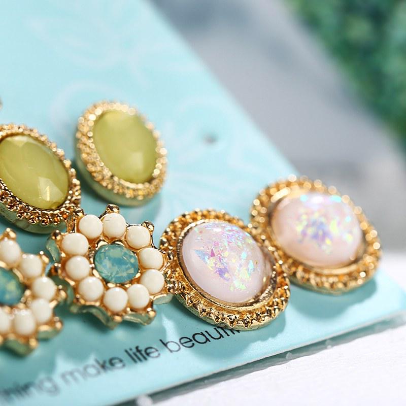 Kobiety Krople wody Kolczyki kwiatowe 6 par Zestaw kolczyków sztyftowych Symetryczne wisiorki do uszu