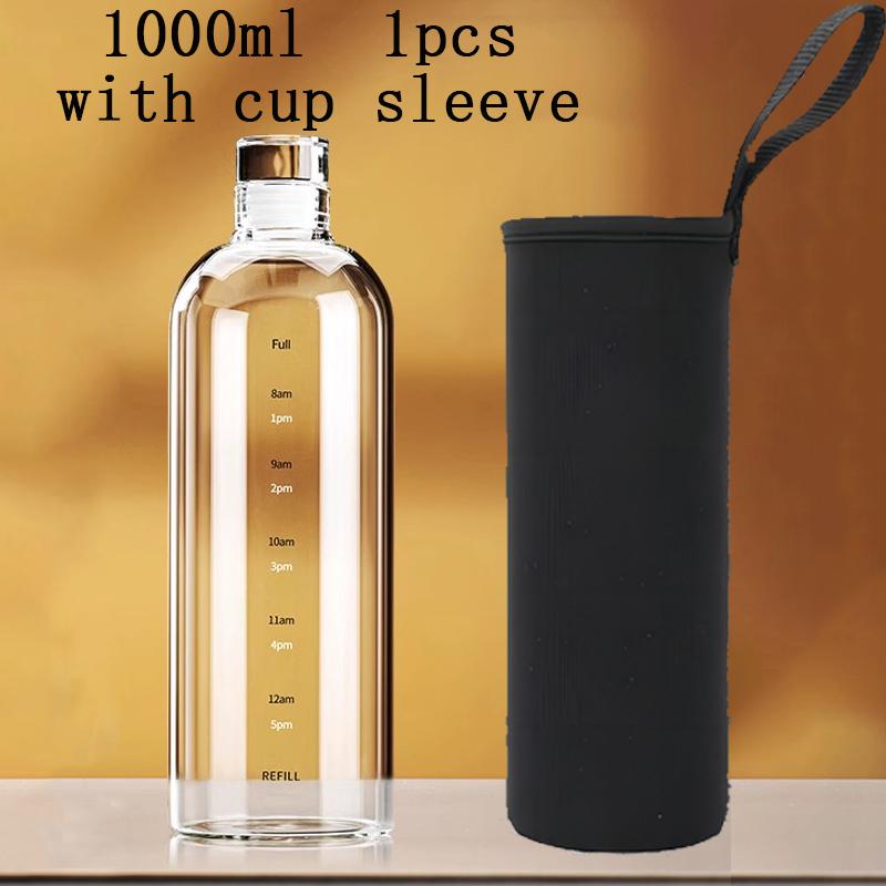 FOME Glass Sport Water Bottle With Time Scale Wine Storage Bottle Outdoor Water Bottle For Coffee Tea Milk Juice 500/750/1000ml