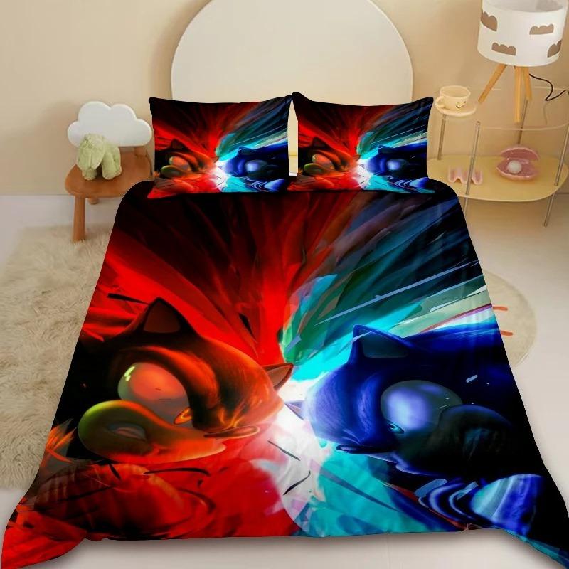 Cartoon Kids Sonic Duvet Cover Cool Anime Bedding Set Comforter Cover with 1/2 Pillowcase Queen King Bedroom Children Teens