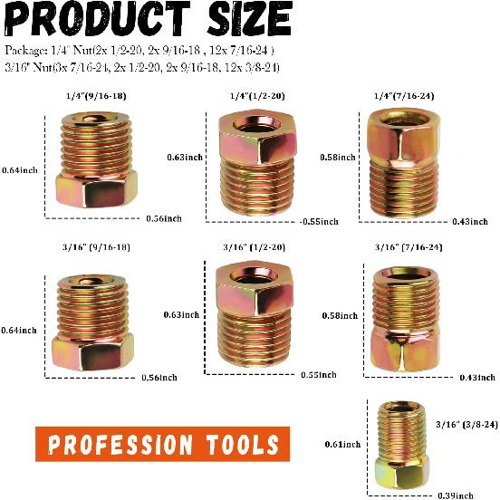 35PCS Brake Line Fitting Kit,Brake Line Fittings Assortment For 3/16" And 1/4" Brake Line Inverted Flares,Include 19PCS 3/16 Brake Line Fitting And