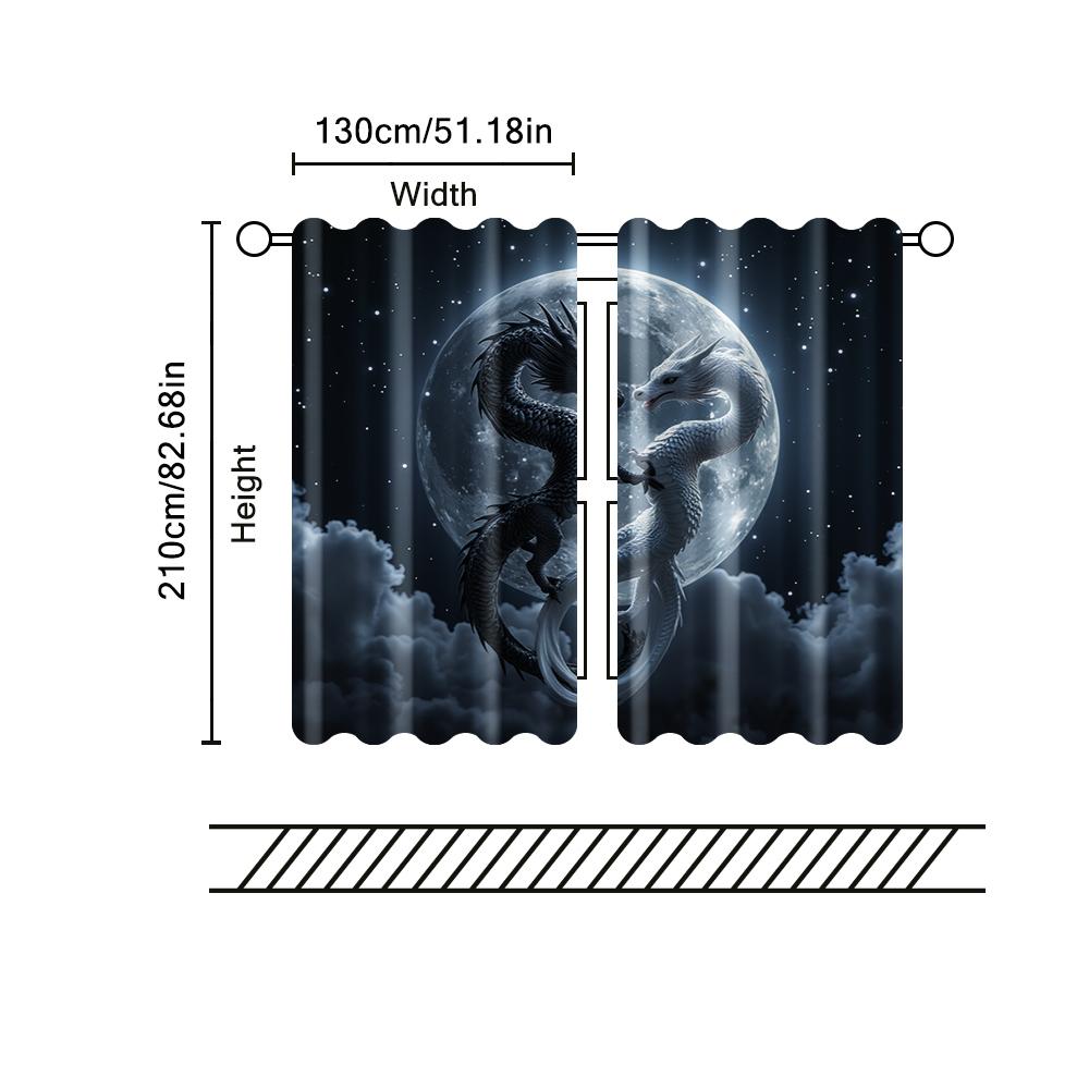 2 Pcs   Filtering Curtains (excluding Rods   Non-movable   Without Batteries) Dual Dragon for Use In Bedrooms and Living Rooms