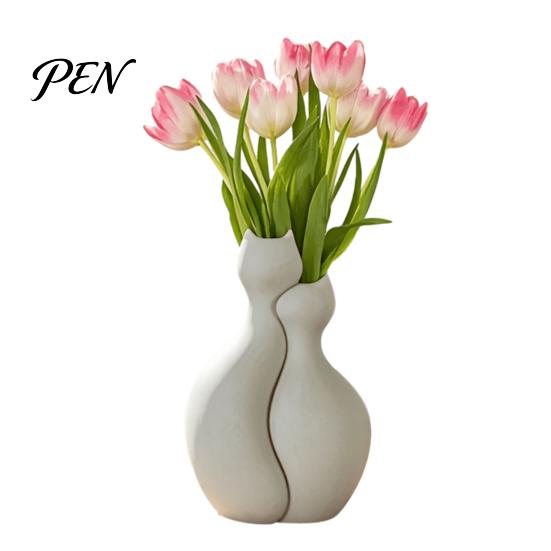 Artificial Flower Holder 3D Printed Cat Vase, Minimalist Nordic Style Arrangement Hugging Vase Decorative Couple Home Office Gift Artistic Tabletop