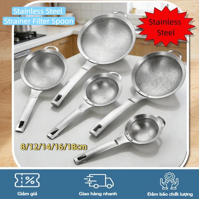 304 Stainless Steel Strainer Filter Spoon Long Handle Fine Mesh Filter Spoon Fat Skimmer Spoon Food Grade Heat Resistant