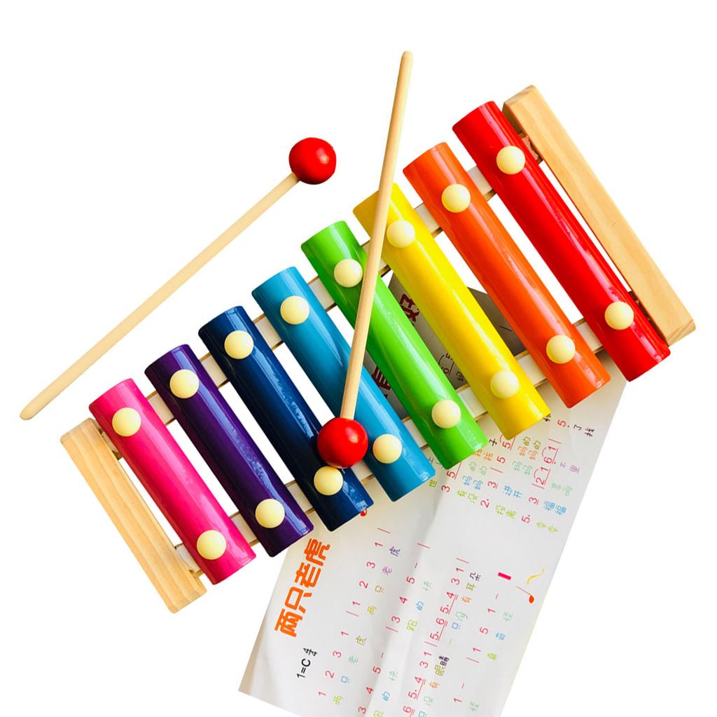 8 Notes Xylophone Iron Sheets Crisp Sound Sturdy Wood Base Xylophone Instrument for Toddler