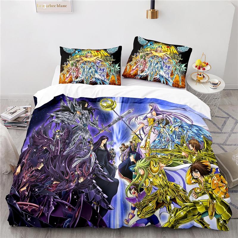 Cartoon 3d Saint Seiya Printed Bedding Set Anime Duvet Cover Pillowcase Adult Kids Comforter Cover Set Twin Full Queen King Size