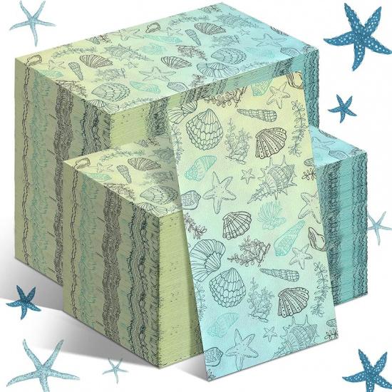 Sinmoe 200 Pcs Disposable Guest Napkins Summer Beach Hand Towels for Bathroom 2 Ply Disposable Paper Napkin for Beach Party Beach Paper Guest Towels