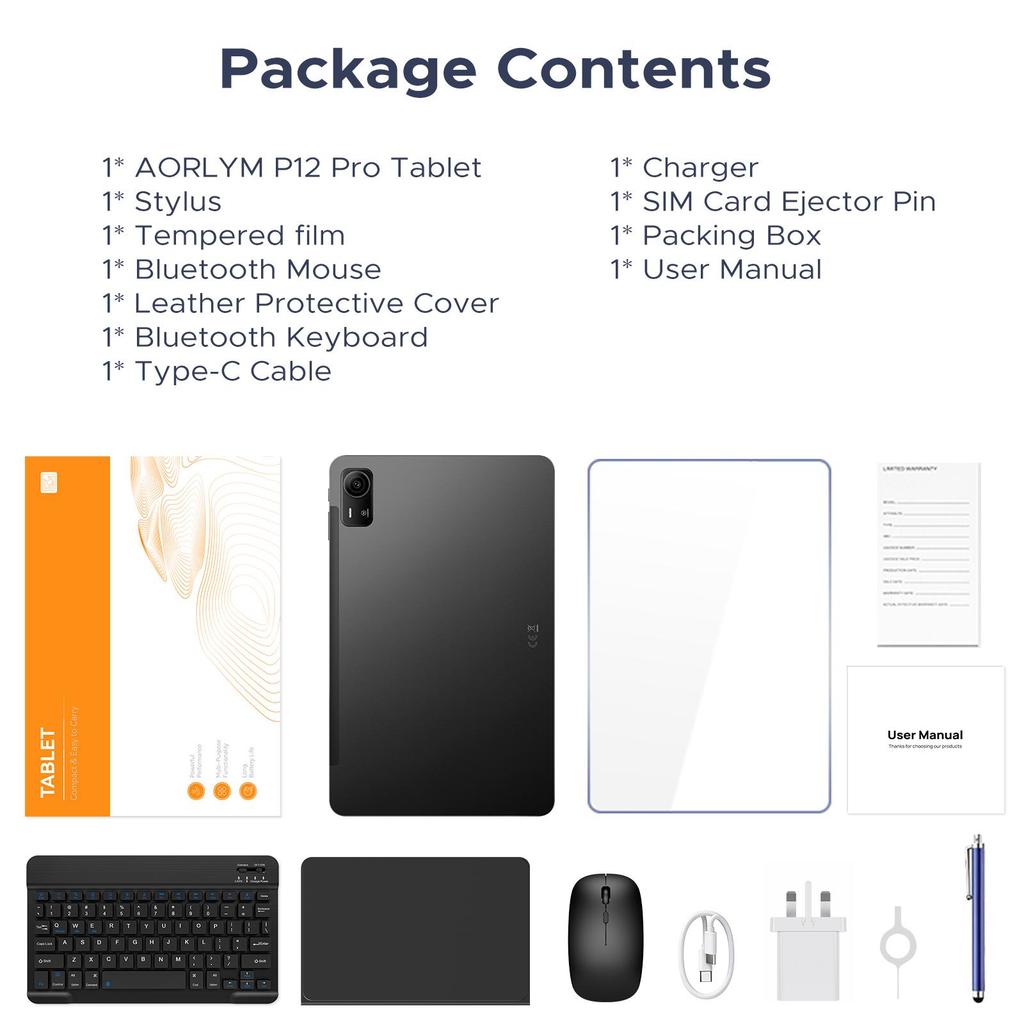 Tableta AP12 Pro de 12 pulgadas, 2.4K 120Hz Android 16, 48 GB + 256 GB/2 TB, 12000 mAh, Octa-Core, WiFi 5, Face ID, 4G LTE, Tableta con Teclado, Lápiz, Funda