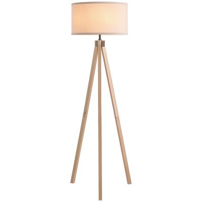 Floor Lamp with Elegant Wood Tripod, Free Standing E27 Bulb Lamp Versatile Use For Home Office - Beige