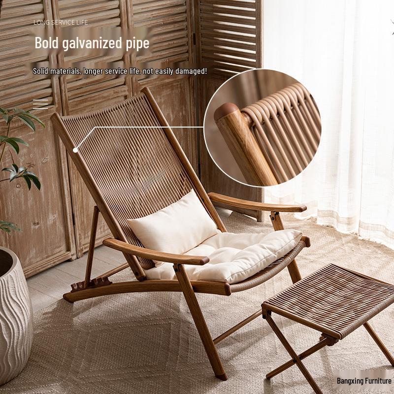 Outdoor Balcony Rattan Folding Table and Chairs Set - Woven Recliner for Garden or Patio