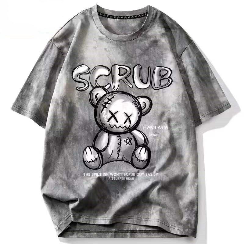 Pánské tričko s krátkým rukávem v retro stylu tie-dye ve stylu Hongkongu, volného střihu