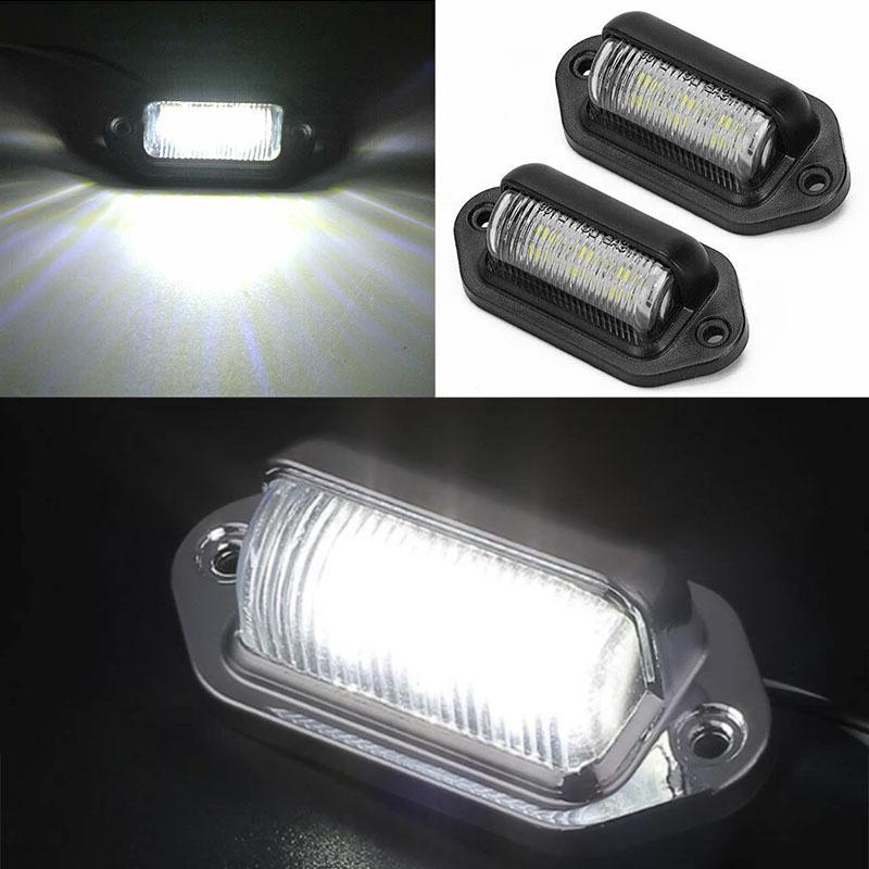 2PCS White LED License Plate Light 12V 24V For SUV Truck Trailer Marker Side Lamp 6-SMD LED Bulbs Car License Plate Lights
