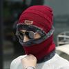 1set Three-piece Neckline, Men's Windproof Hat, Outdoor Winter Scarf, Gloves, one Plus Knit Hat