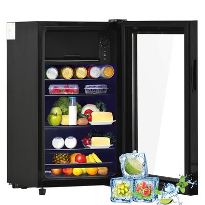 76L Minikühlschrank, 6L+70L, LED-Beleuchtung, Fassungsvermögen 51 Dosen Limonade, Wasser, Bier oder Wein, Kompressor-Kühlsystem, Energieeffizient, Verstellbare Regale