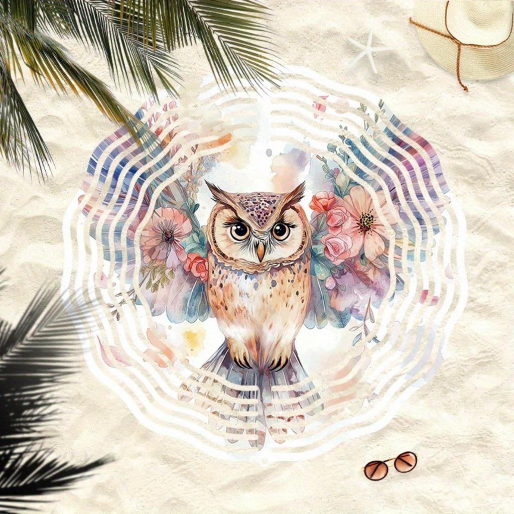 Metal Owl Wind Spinner Garden Decor 3D Colorful Floral Design Outdoor Indoor Hanging Ornament for Patio Yard Home Unique Gift Idea