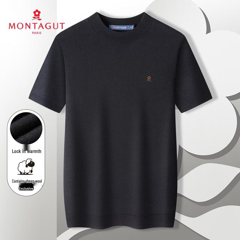 MONTAGUT Men s Skin-Friendly Merino Wool Blend Short-Sleeve Round Neck Sweater XL
