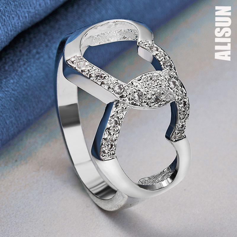 Bague double cœur en argent sterling 925 et zircon AAA, bijou de mariage tendance