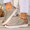 Fashion Luxury Sequin Fabric Lace Up Skateboard Shoes Women 2025 Autumn Fashion Glitter Round Toe Sneakers Non Slip Flat Heel Shoes