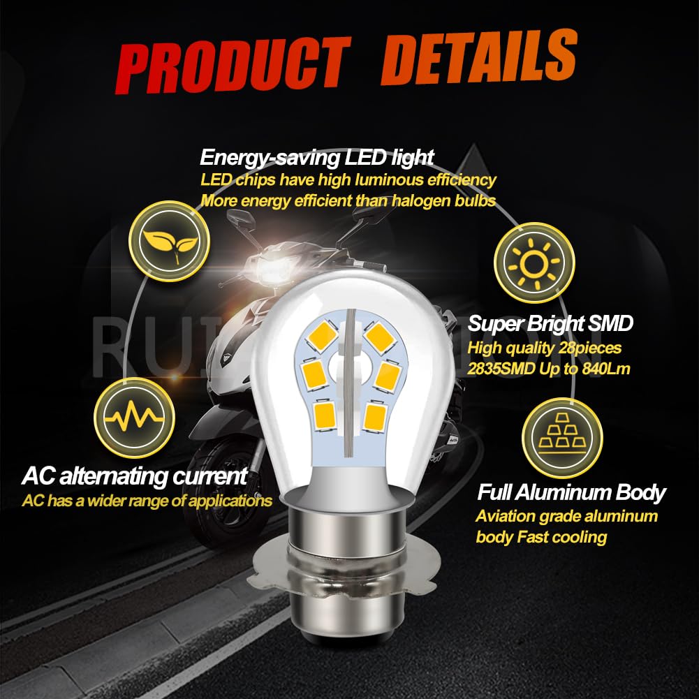 Ruiandsion P15D-25-3 LED Motorrad-Glühbirne Warmweiß AC/DC 6V