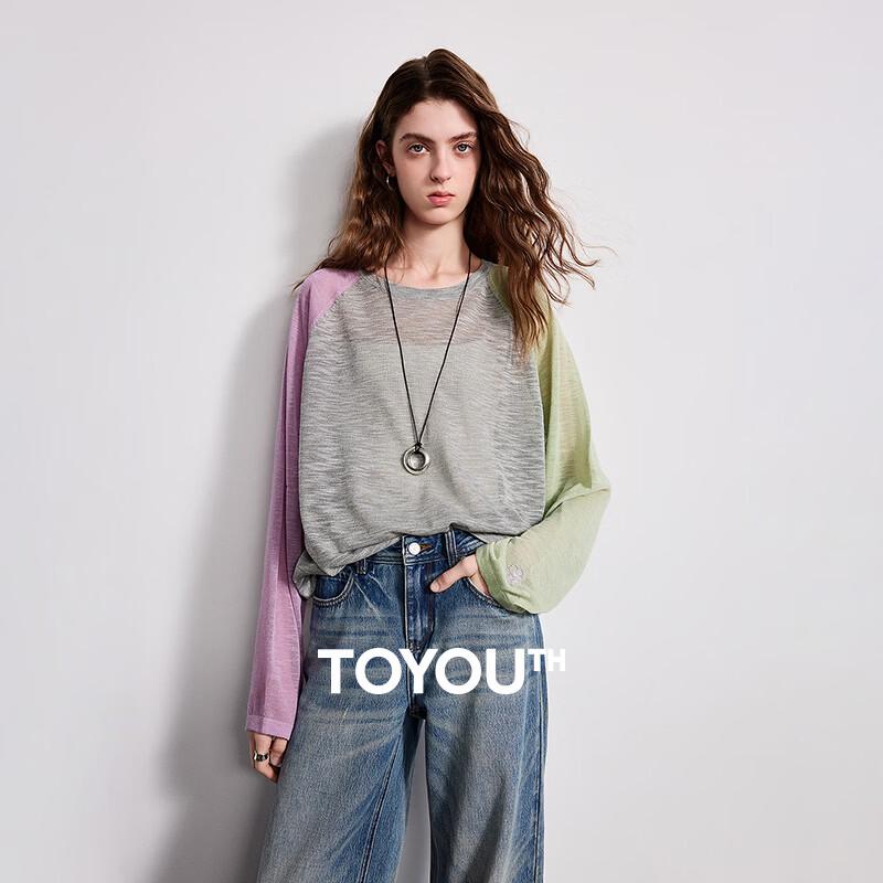 Chuyu Women s Asymmetrical Color Block Slub Knit Top M