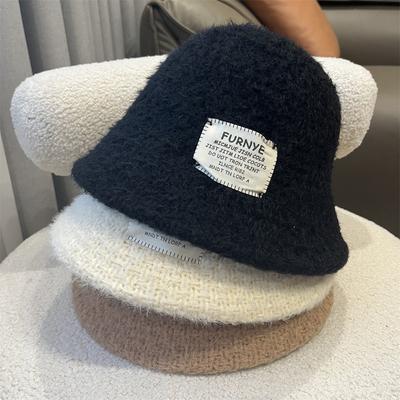 Hat Female Autumn and Winter Knitted Warm Bucket Hat Plain Face Covering Face Small Bucket Hat Alphabet Cloth Basin Hat