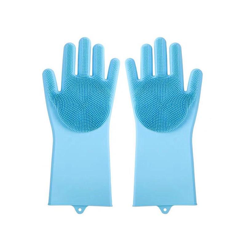 Silicone Dishwashing Gloves with Thickened Palm and Massage Brush for Durable Hand Protection.