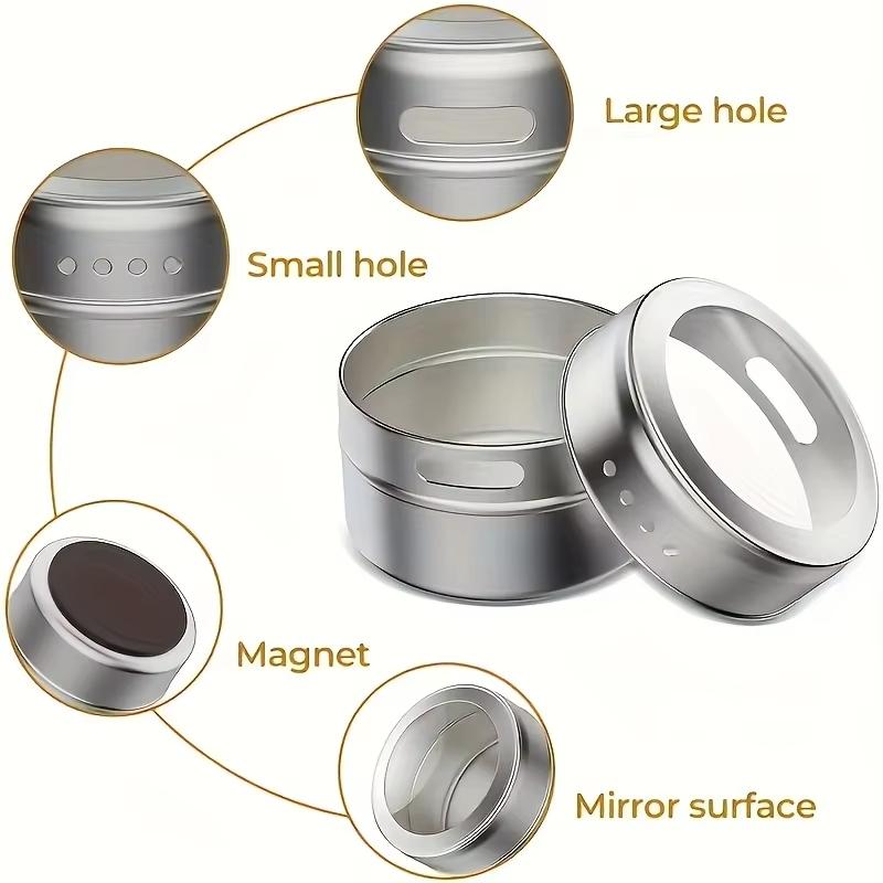 2/12 PZ Barattoli Spezie Acciaio Inossidabile Lattine Condimenti Magnetiche Contenitore Conservazione Spezie Cucina con Coperchio Trasparente e Fori per Setacciare & Versare