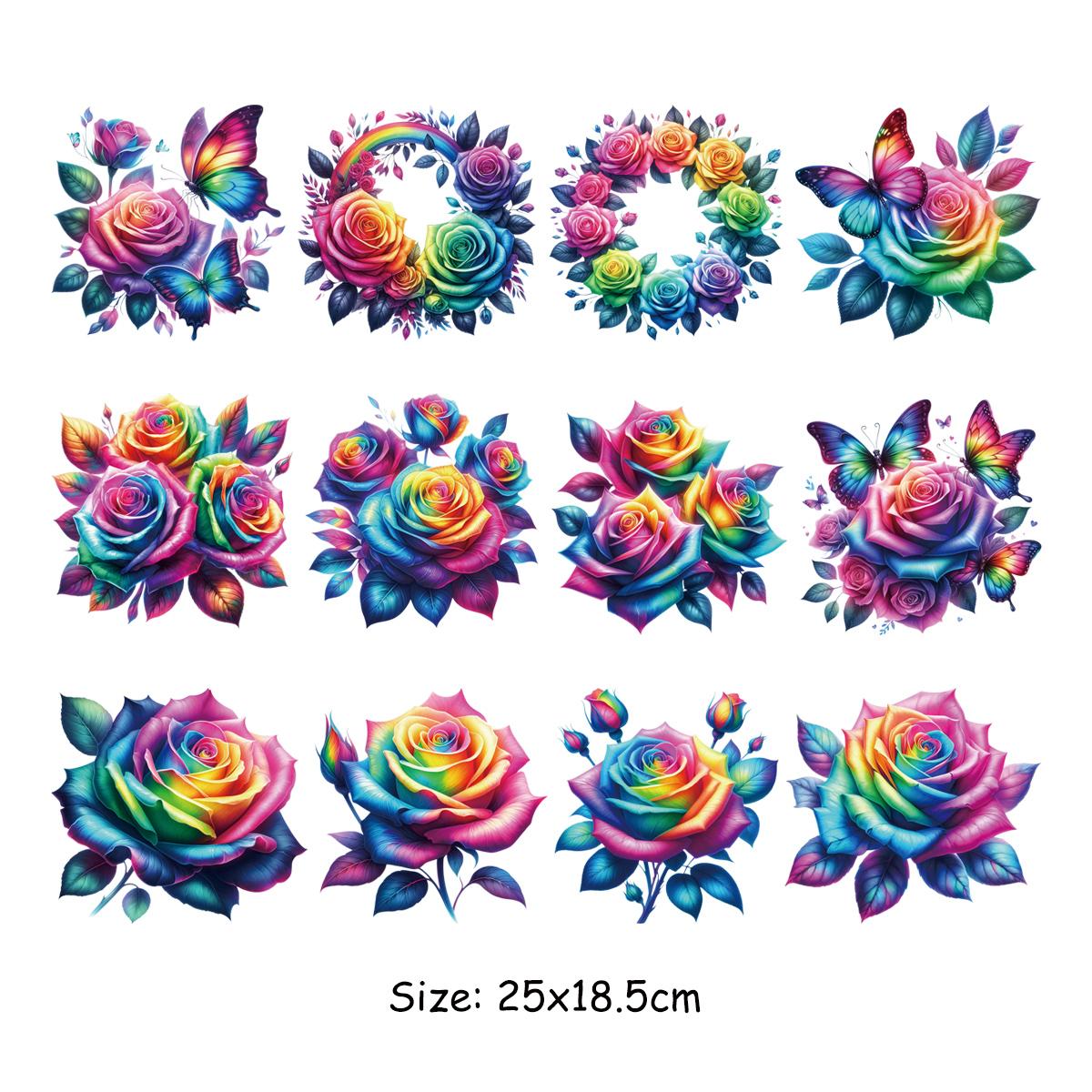 

12 шт./лист аппликация с цветами нашивки на футболки термопереносные рисунки самодельные наклейки для одежды термопресс аппликация приклеиваемая утюгом нашивка
