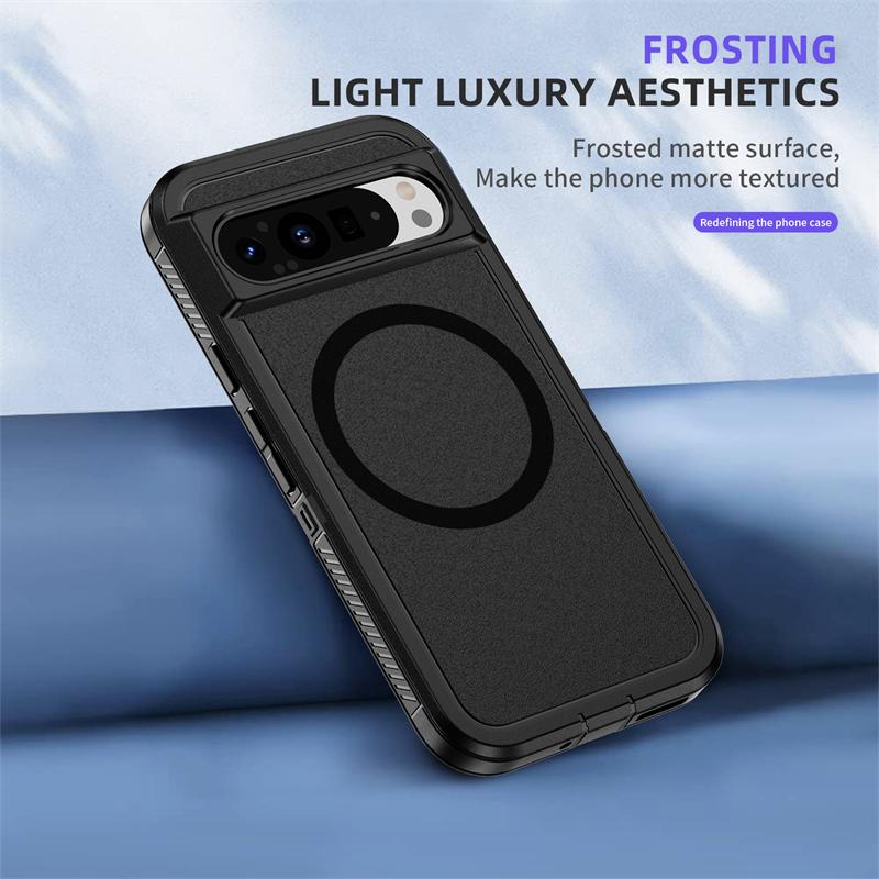 2 In 1 Heavy Armor Rugged Magnetic Matte Phone Case for Google Pixel 9 8 Pro XL 8A Magsafe Wireless Charging Armor Protection Shockproof Cover