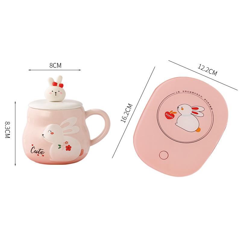 Rabbit Warm Warm Constant Temperature Cup Heating Coaster Insulated Ceramic Cup Cute Gift Water Cup Souvenir Set
