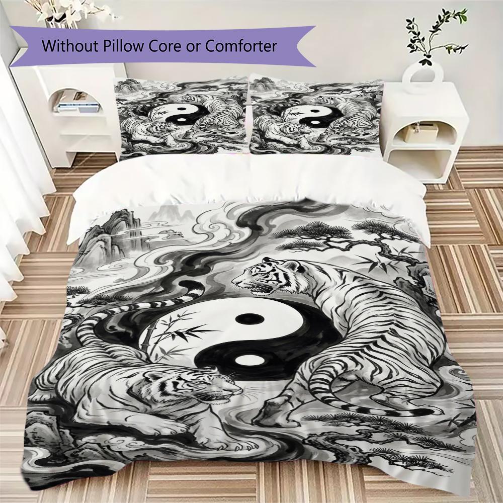 Tai Chi Animals Pattern Bedding uilt Set uilt Cover Pillowcase Home Decoration Birthday Gift (1 * duvet cover + 2 * pillowcase  without core)106