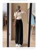 Plus Size Women's Black Drape Wide-Leg Trousers - Summer Casual Fit for Pear-Shaped Bodies