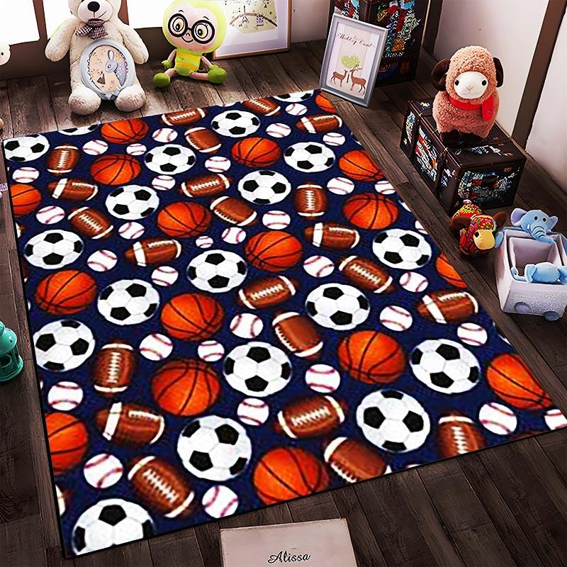 Sports-Themed Carpet with Footballs, Basketballs, Baseballs, Soccer Balls Suitable for Use As an Anti-slip for Living Room Bedroom Sofas