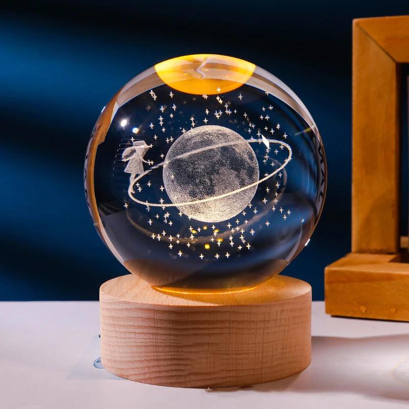 USB Plug-in 3D Crystal Ball LED Night Light Moon Galaxy Projectors Bedroom Decor Night Lamp Creative Gifts for Kids Couple