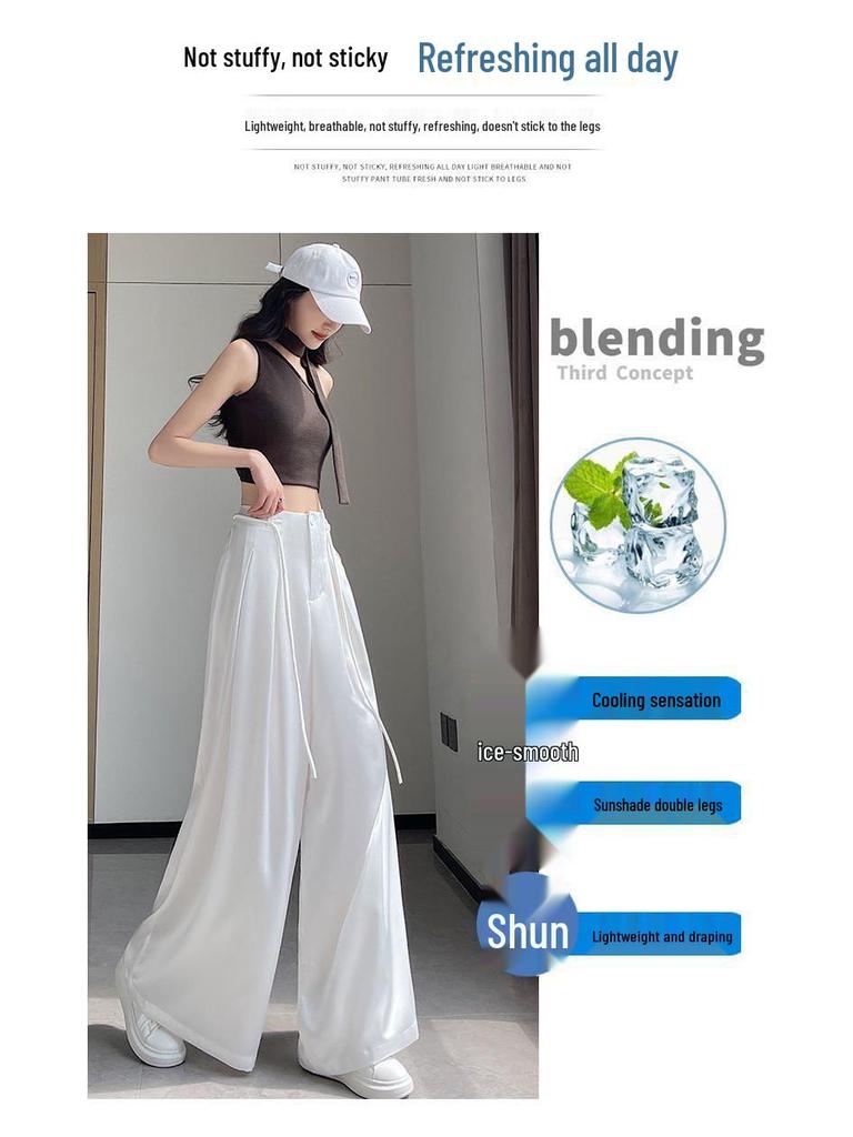 2026 Damen High-Waist Acetatsatin Weitbeinige Bodenlange Hose - Stylischer Sommer Sonnenschutz Freizeitanzug.