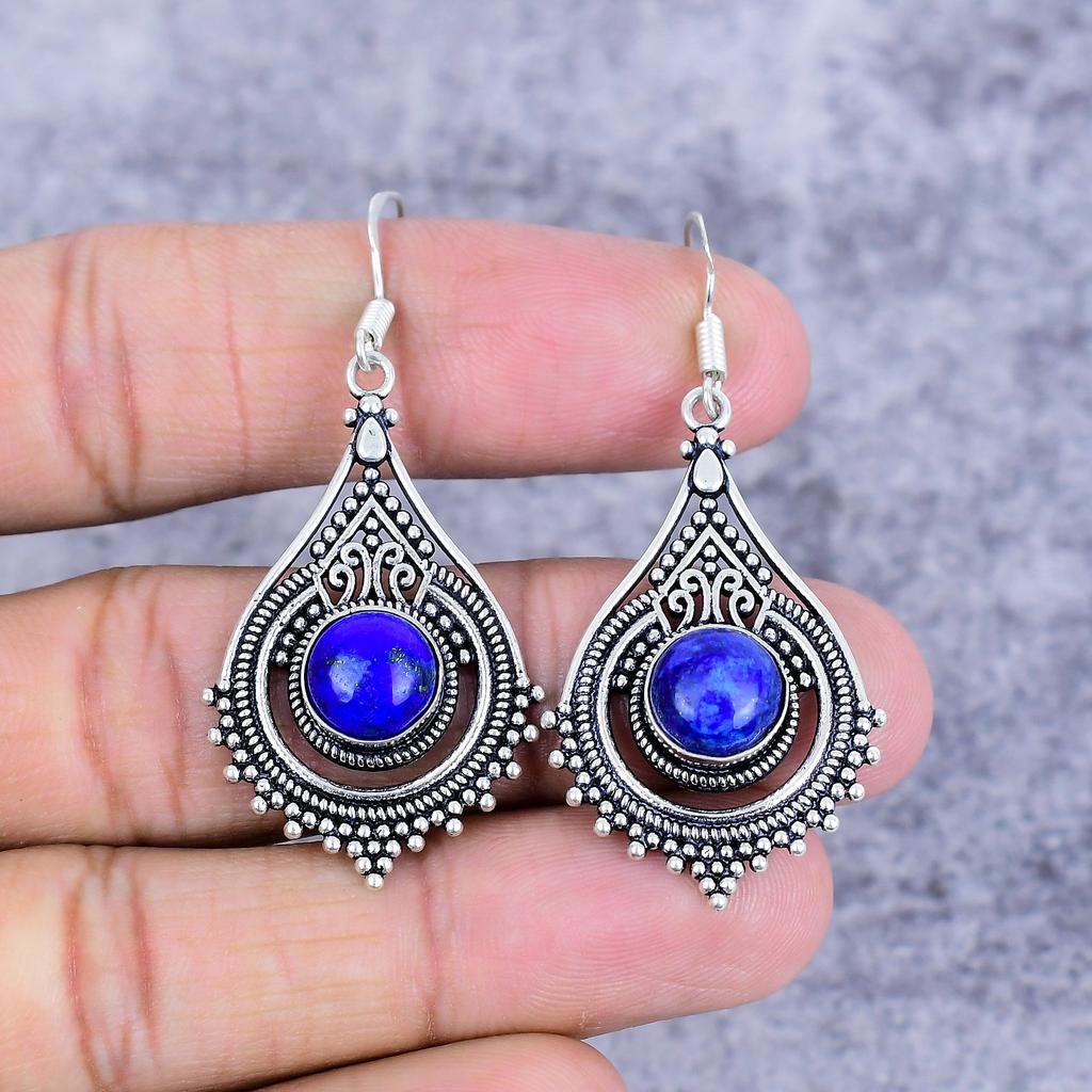 Lapis Lazuli Gemstone Handmade 925 Sterling Silver Jewelry Earring 2.17" M-2700