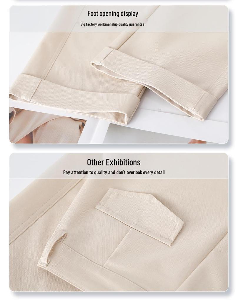 Women's Beige High Waist Wide Leg Cropped Pants - Slimming, Casual, Loose Fit, Spring/Summer 2025 Collection