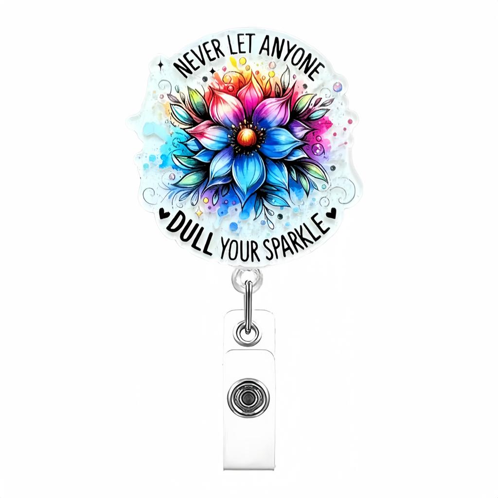 Glitter Acrylic Bottle  Badge Reel Retractable ID Badge Holder With 360 Rotating Alligator Clip Name Holder