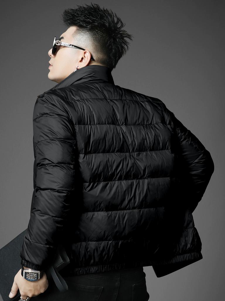 European Trendy Brand Solid Color Down Jacket for Men 2025 Winter New Style Stand Collar Warm Cold-Proof White Duck Down Coat for Men