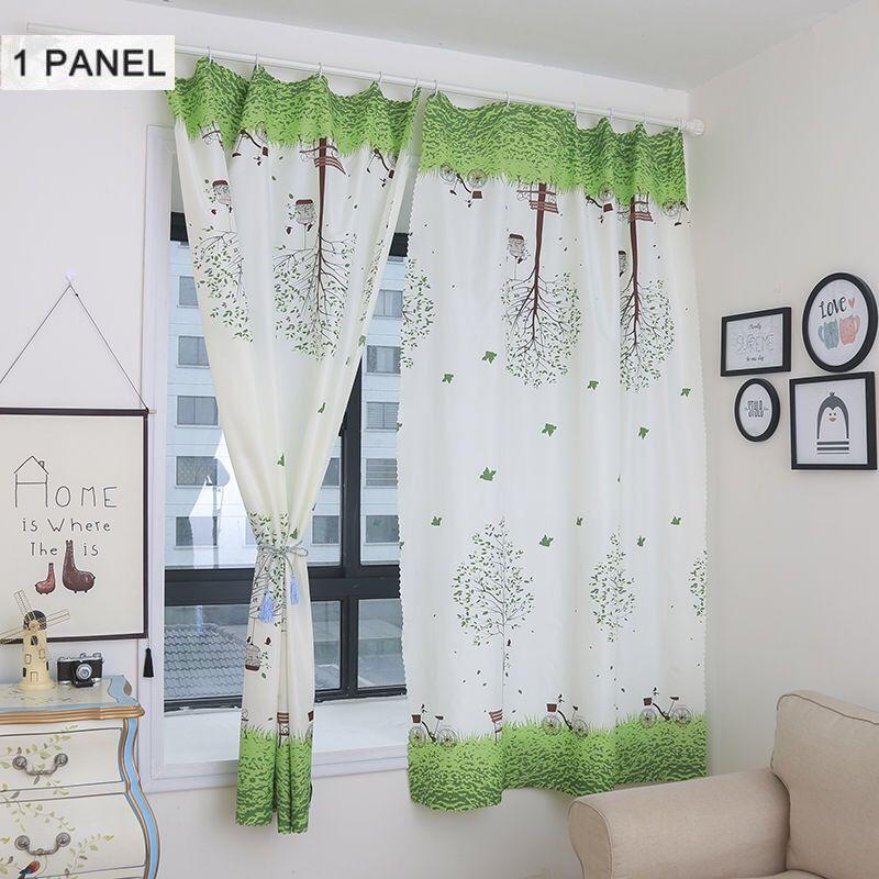 Durable Polyester Blackout Window Curtain With Fun Cartoon Plant Pattern For Home Use